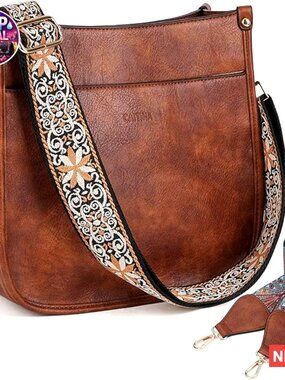 Vegan Leather Crossbody Bag with Adjustable Straps, Hobo Handbag